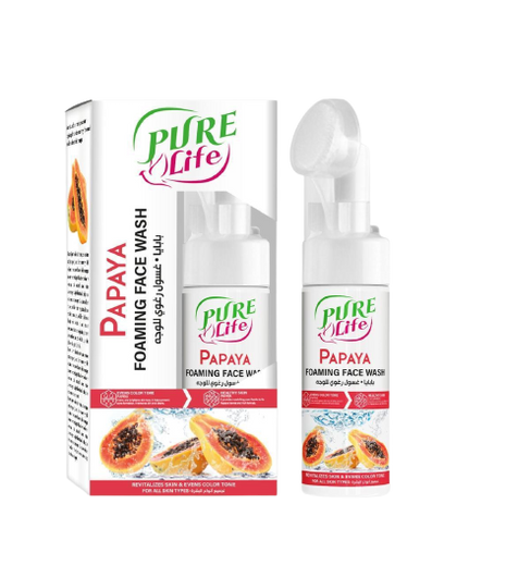 PureLife Foaming Face Wash Papaya 150ml - Deep Cleansing, Refreshing, and Hydrating Formula for All Skin Types